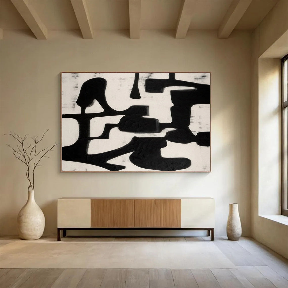 “Bold Black and White Shapes” - Minimalist Abstract Painting On Canvas PT063