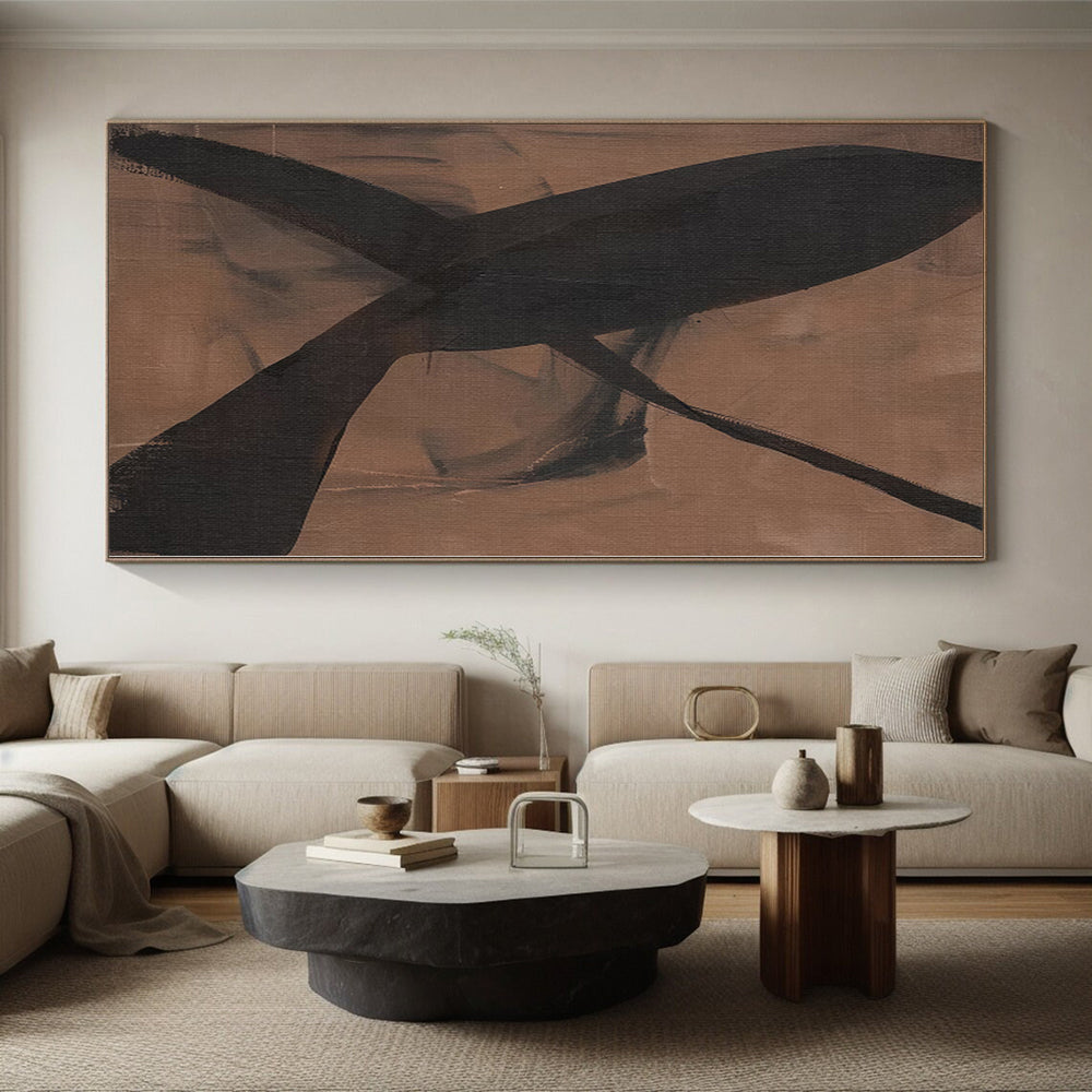 “Earthy Brown - Black Abstract Shapes” - Organic Abstract Painting On Canvas PS0267