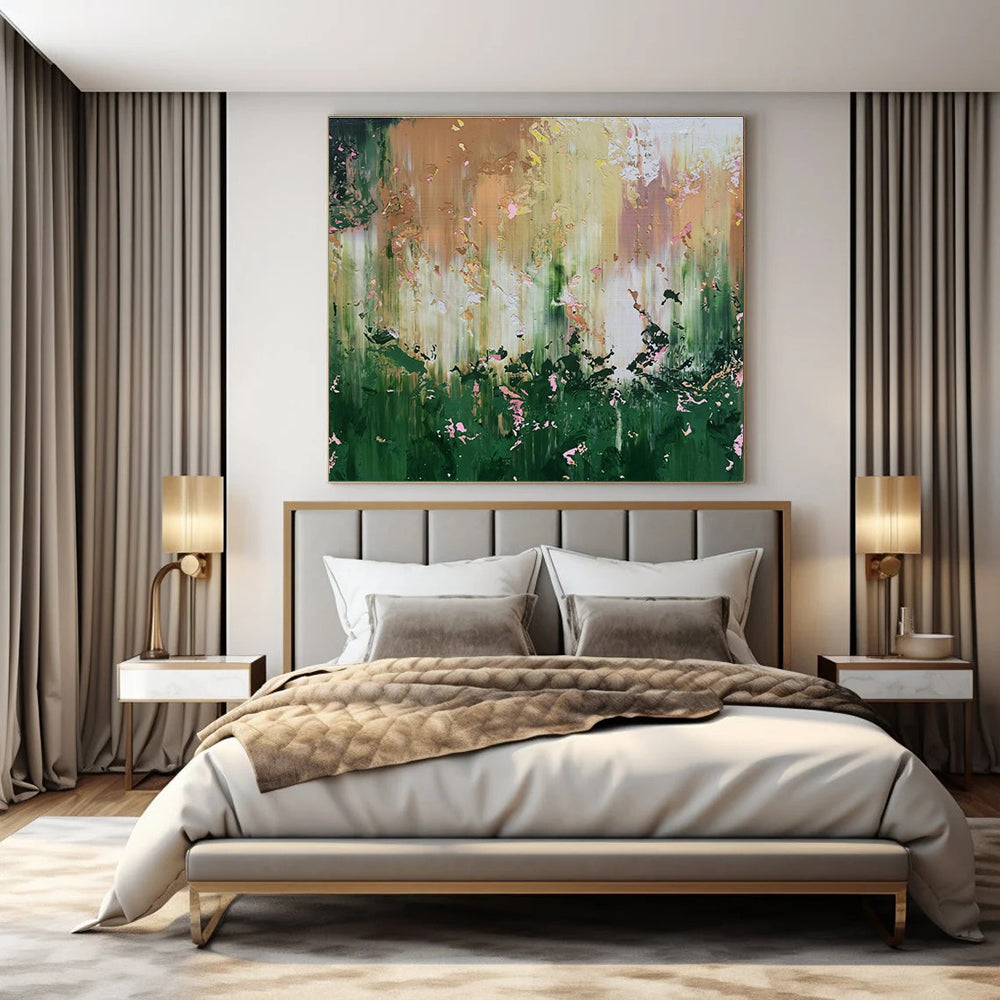Green, Yellow, Pink, White with Flowing Textures "Enchanted Meadow" Abstract Painting On Canvas PS1403