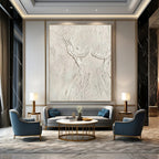 “White Textured Figure Abstract” - Minimalist Plaster Painting On Canvas PT0989
