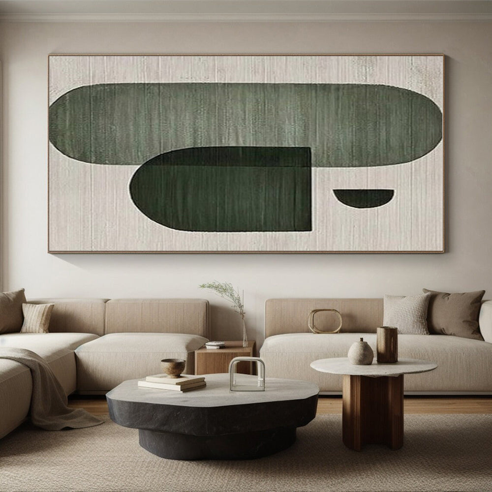 “Green - Gray Geometric Forms” - Green, Gray Abstract Geometric Painting On Canvas PS0675