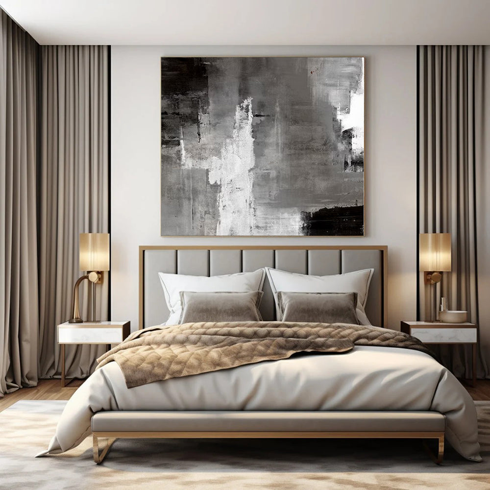 Gray, Black and White with Textured Layers "Urban Shadow" Abstract Painting On Canvas PS1124