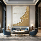 “White and Gold Textured Abstract” - Luxe Relief Painting On Canvas PT0986