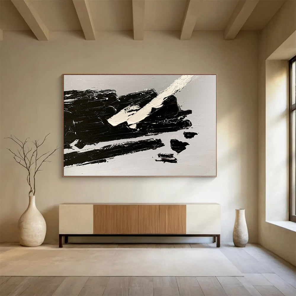 “Black - White Bold Strokes” Abstract Painting On Canvas DKS284