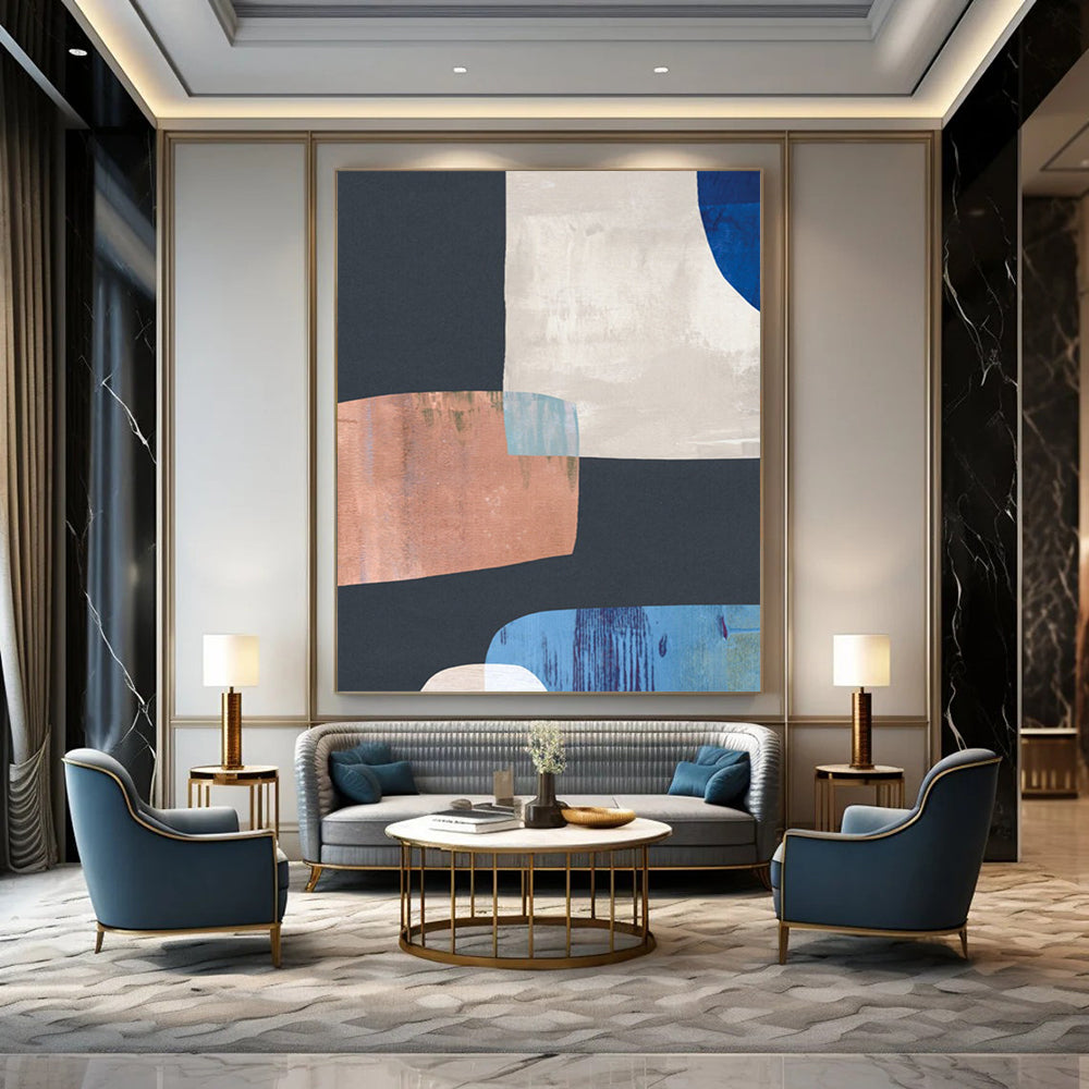 “Geometric Color Blocks” - Modern Shapes & Muted Tones Painting On Canvas DS200