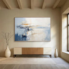 “Blue and Beige Abstract Horizon” - Minimalist Landscape Painting On Canvas PT090