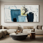 “Blue - Gray Abstract Blocks” - Blue, Gray, Yellow Abstract Painting On Canvas PS0484