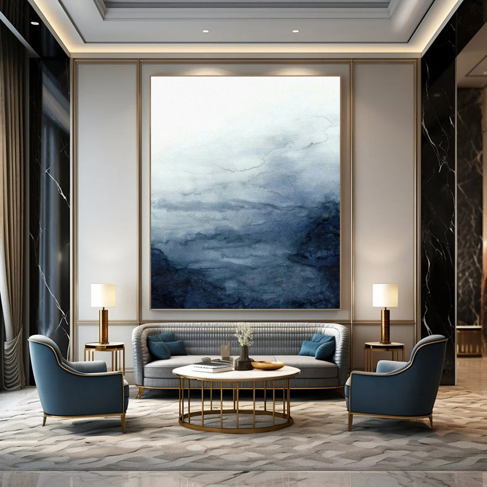 “Soft Blue - Grey Clouds: Watercolor Abstract” - Ethereal Sky Painting On Canvas PT0939