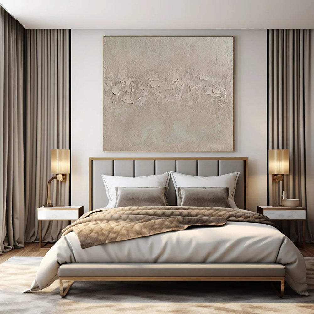 Beige with Textured Patches "Subtle Story" Abstract Painting On Canvas PS1473