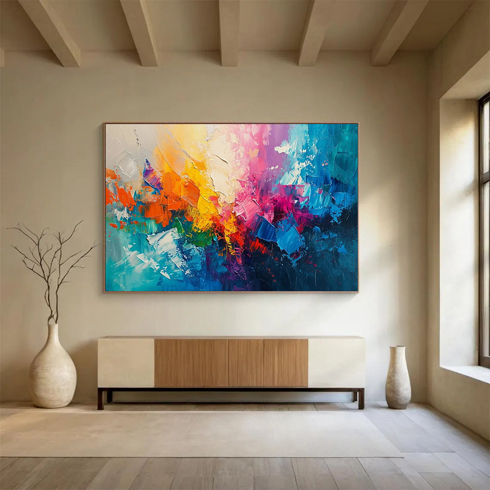 “Rainbow Explosion in Vivid Colors” - Abstract Expressionist Painting On Canvas PT049