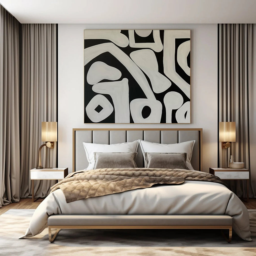 Black and White Organic, "Fluid Shapes" – Organic Abstract Painting On Canvas PS0989