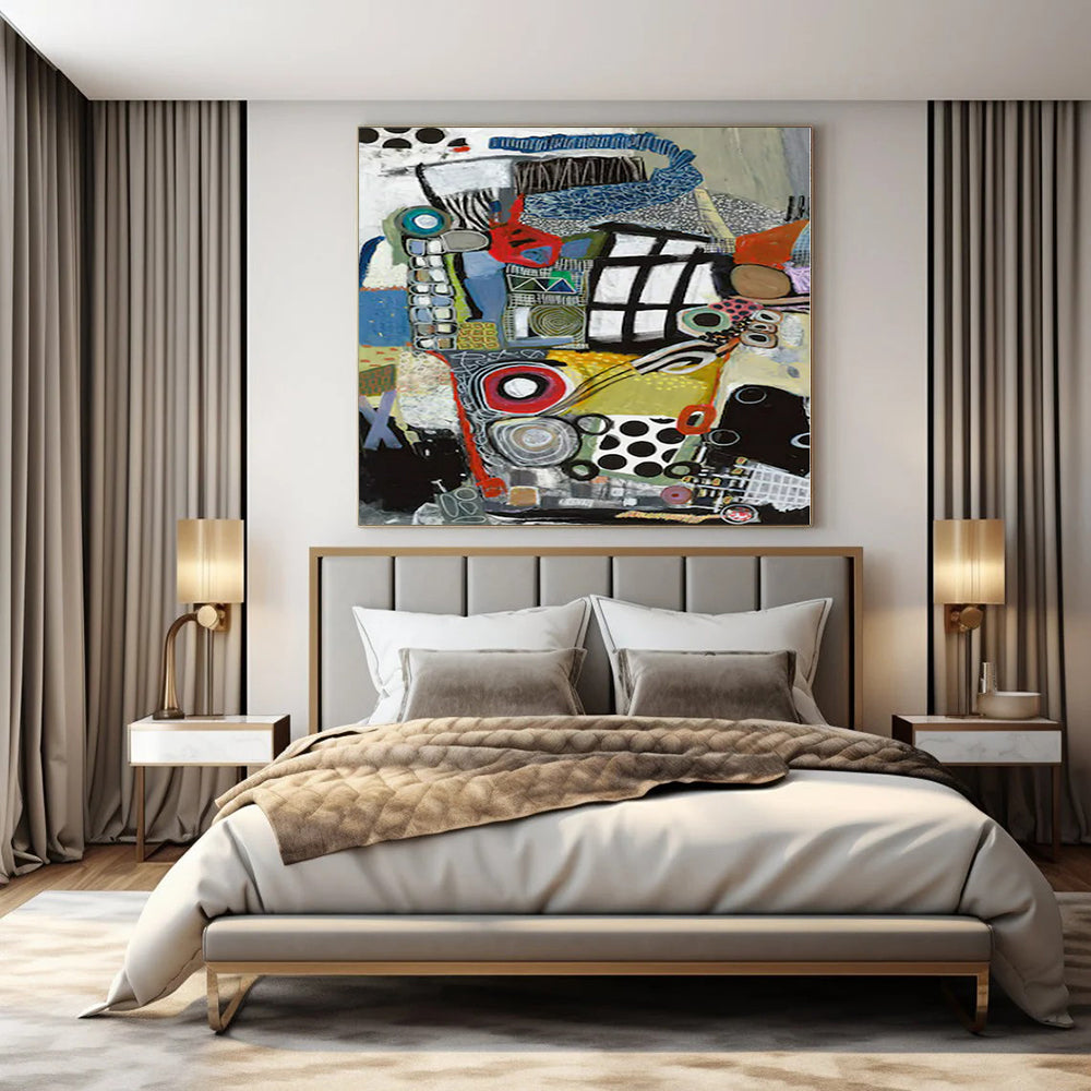 Colorful Mixed Shapes "Urban Mosaic" Vibrant Abstract Painting On Canvas PS1096