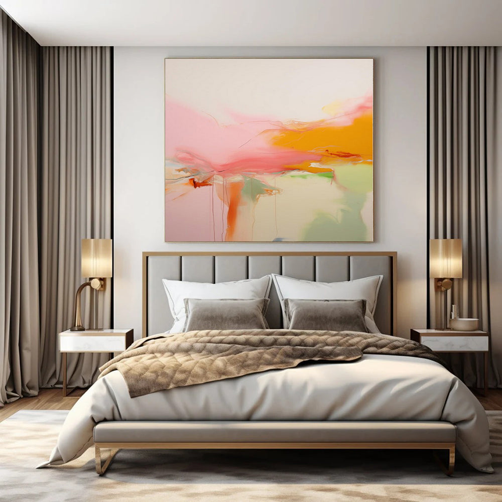 Pink, Orange, Green and White with Flowing Forms "Blush Breeze" Abstract Painting On Canvas PS1176