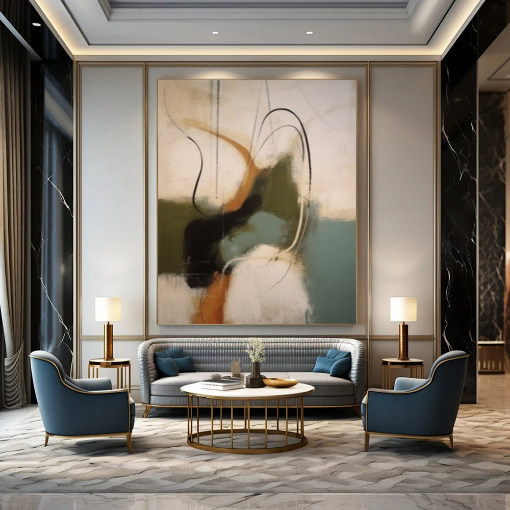 “Multicolor Abstract with Curved Lines” - Energetic Abstract Painting On Canvas DS365