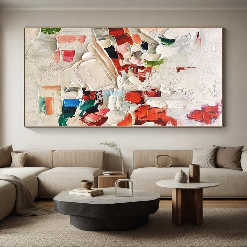 “Red - Colorful Impasto Abstract” - Multicolor, Red Abstract Impasto Painting On Canvas PS0731