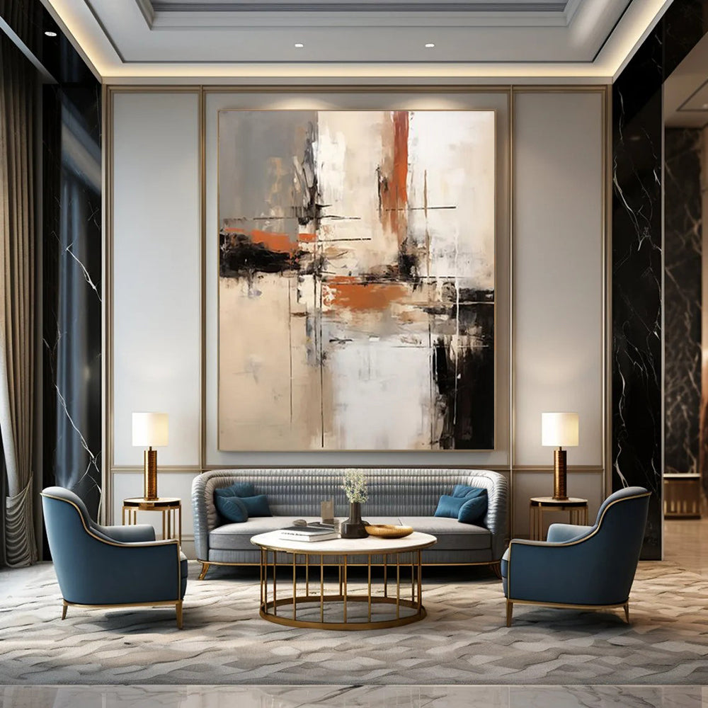 Neutral Tones Abstract Cityscape Painting On Canvas DS112