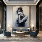 “Monochromatic Abstract Figure in Contemplation” - Abstract Figurative Painting On Canvas PT1910