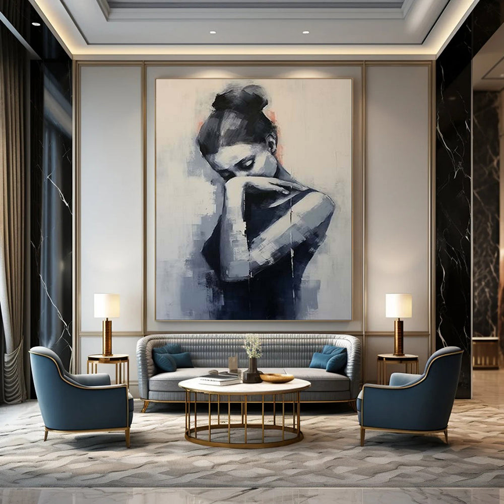 “Monochromatic Abstract Figure in Contemplation” - Abstract Figurative Painting On Canvas PT1910