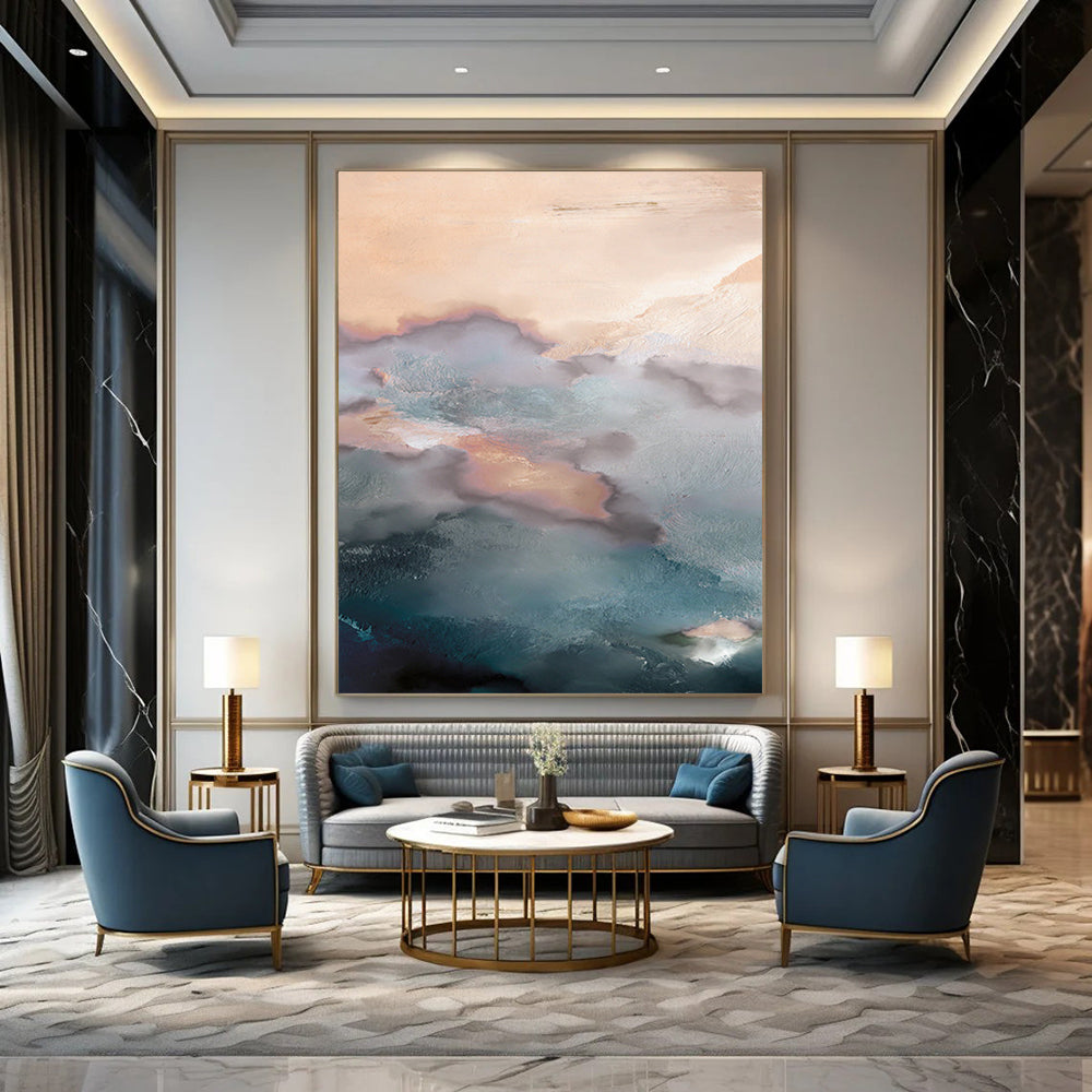 “Ethereal Color Fusion” - Soft Pink & Blue Cloud - Like Textures Painting On Canvas DS164