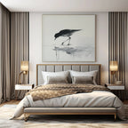 Black - White Bird Reflection, "Ink Bird" – Minimalist Ink - Style Painting On Canvas PS0933