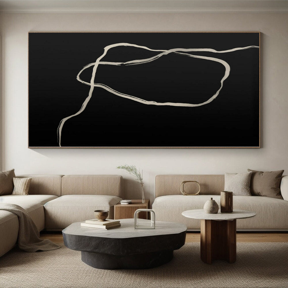 “Black - White Abstract Flowing Lines” - Delicate Abstract Painting On Canvas PS0336