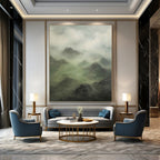 “Misty Mountain Greens” - Green, Gray, Atmospheric Landscape Painting On Canvas PT1480