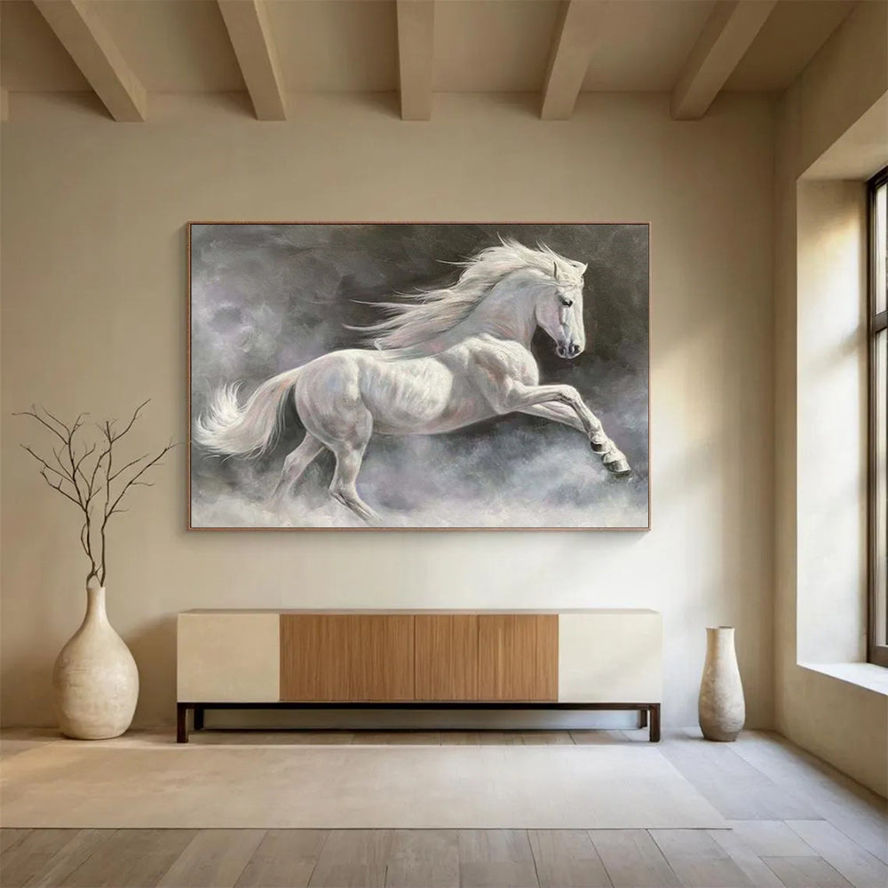 “Majestic White Horse” - Realist Animal - Painting On Canvas PT1744