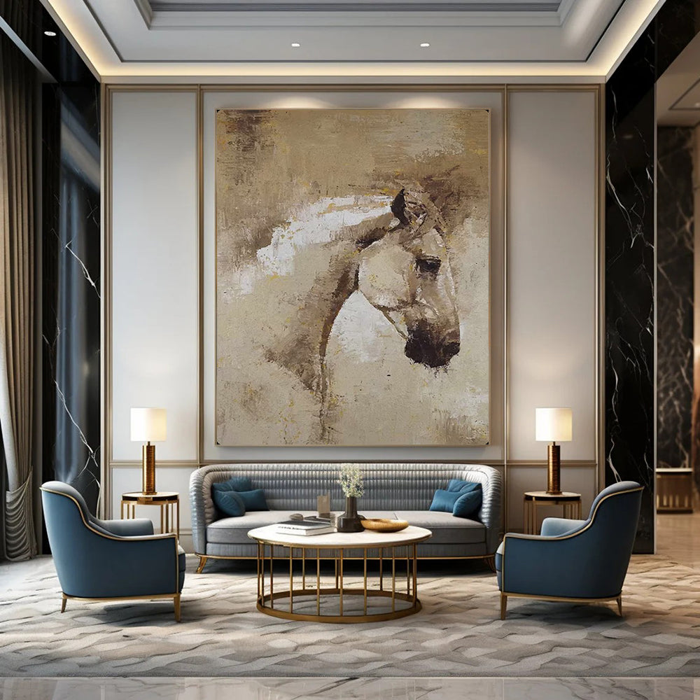 “Abstract Horse in Earth Tones” - Textured Oil Painting On Canvas PT2176