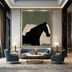 “Abstract Black & White Horses on Green” - Abstract - Inspired Animal Painting On Canvas PT1411