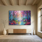 “Colorful Enchanted Forest” - Purple, Pink & Blue Landscape, Impressionistic Oil Painting On Canvas DKS765