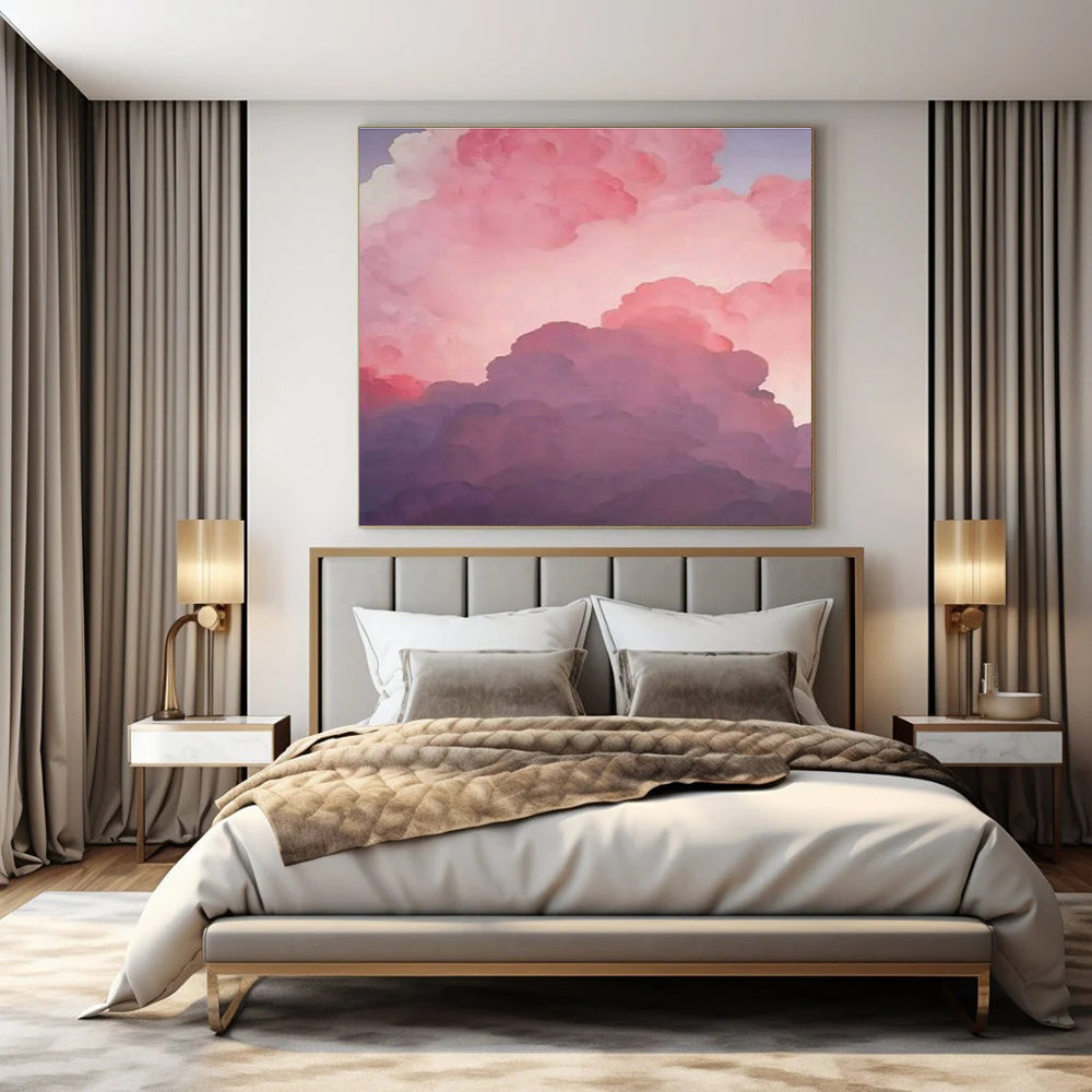 Pink, Purple, Blue with Fluffy Clouds "Dreamy Skies" Abstract Painting On Canvas PS1438