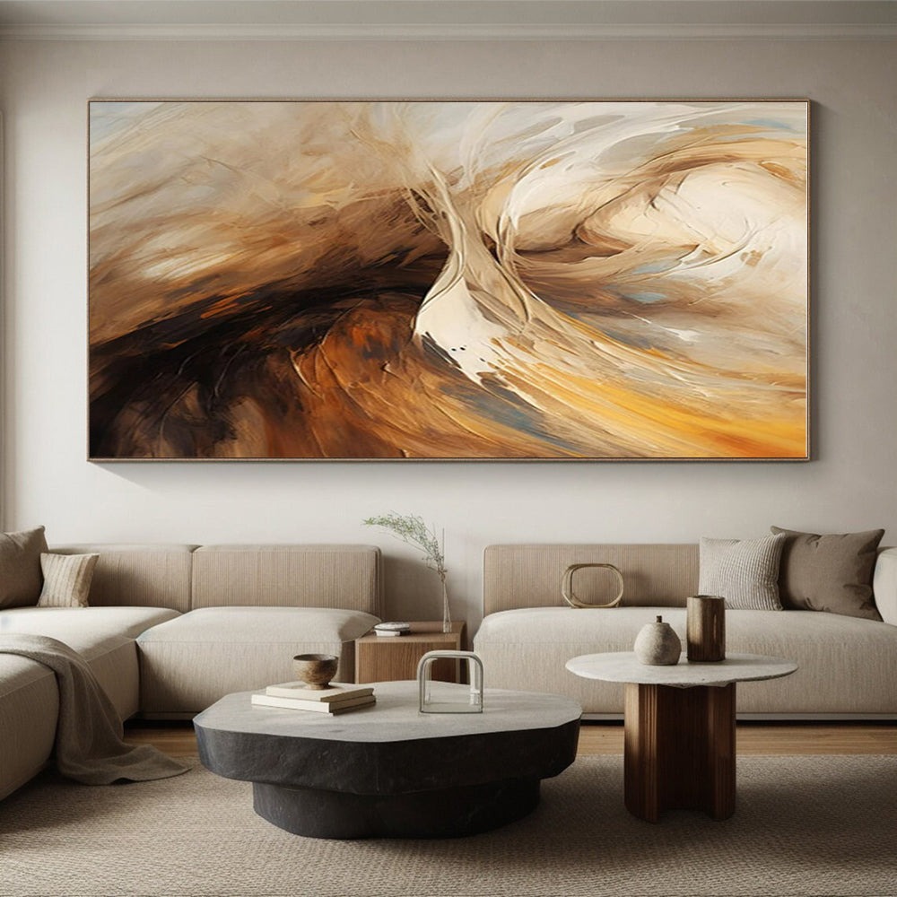 Beige & Brown Abstract Figure Painting On Canvas PS0819
