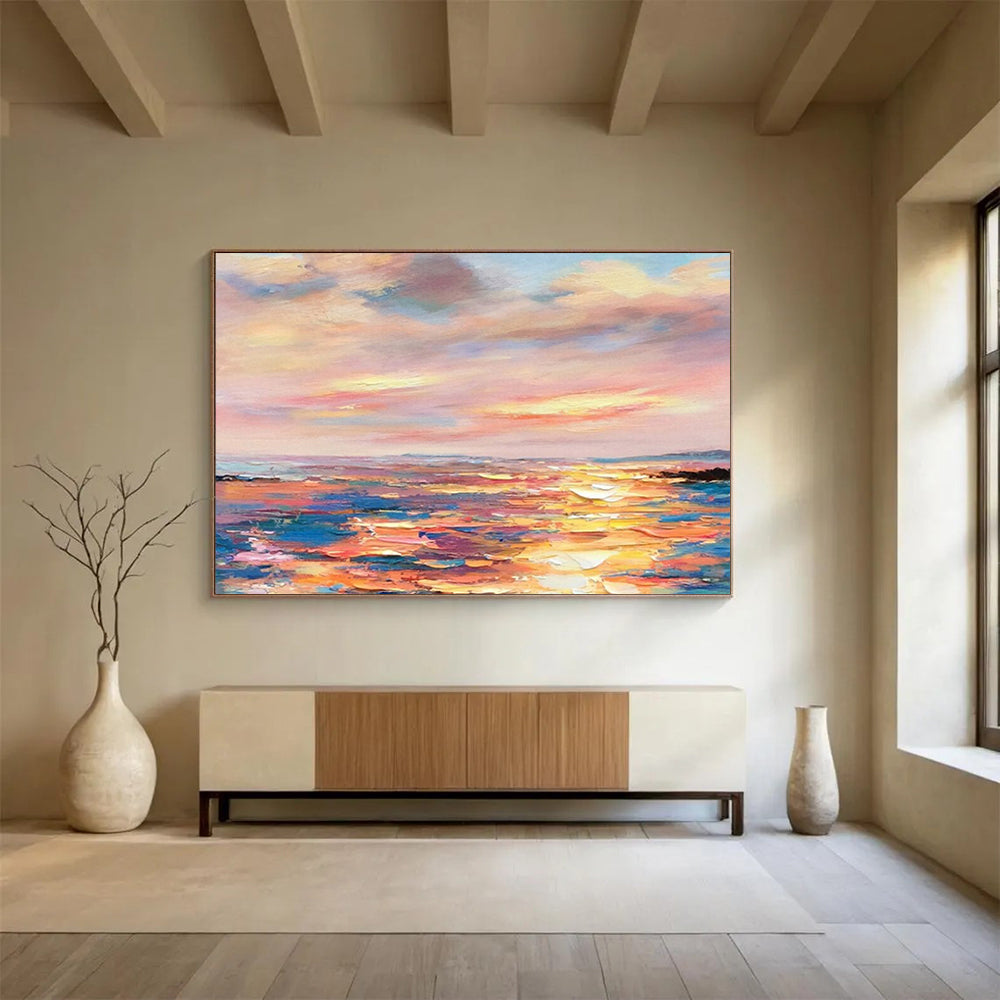 “Pastel Sunset Seascape” - Impressionist Landscape - Painting On Canvas PT1736
