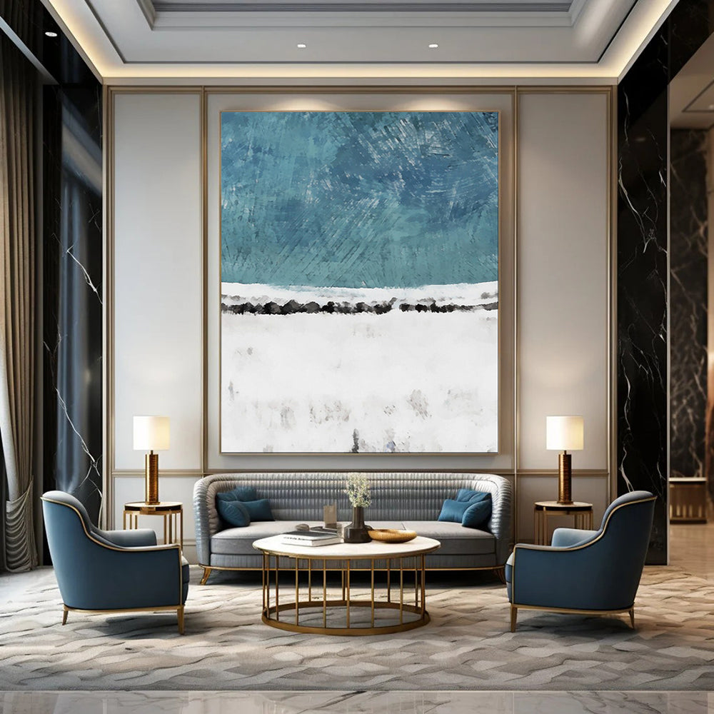 “Teal - White Abstract Snowscape” - Abstract Landscape Painting On Canvas PT2025