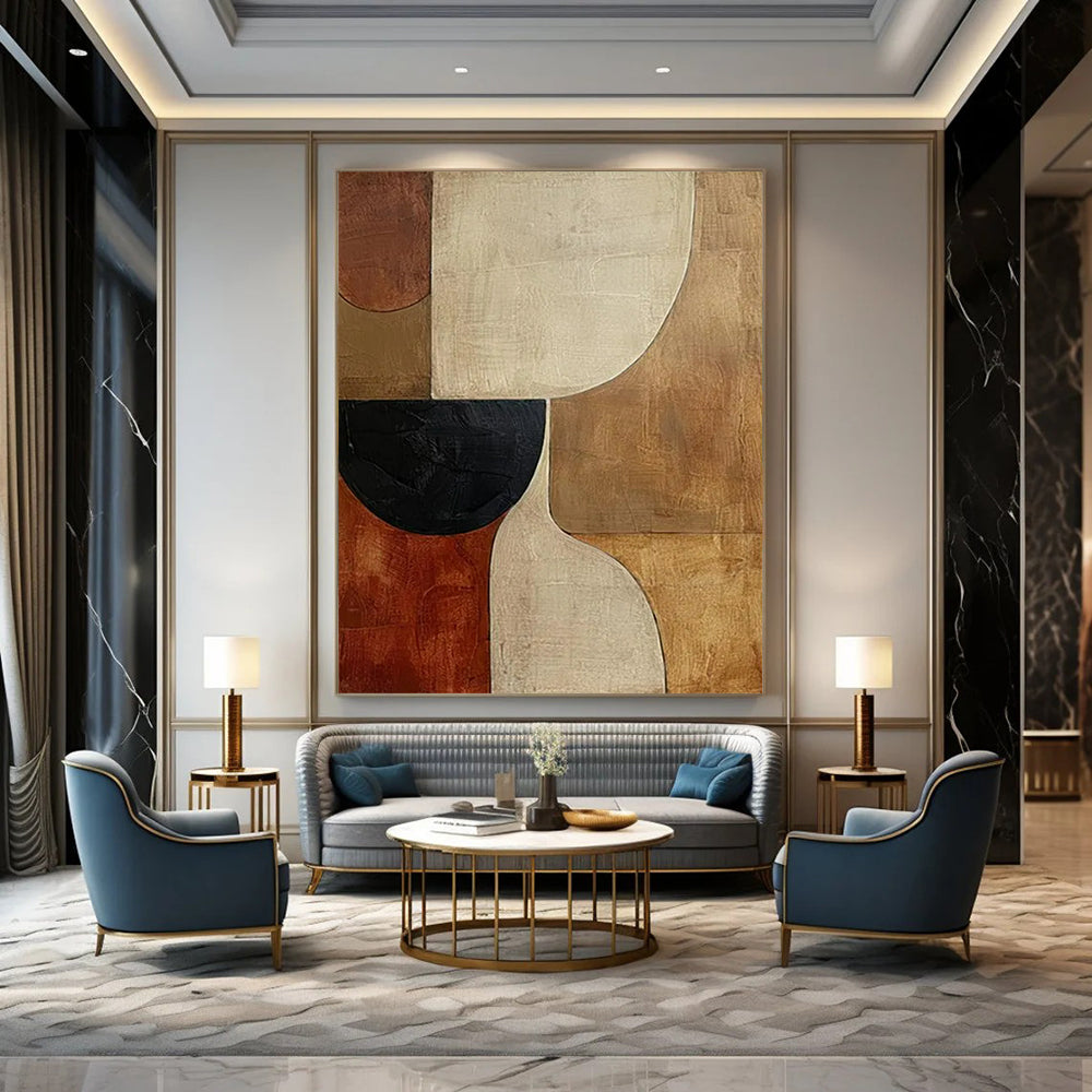 “Earth - Toned Geometric Shapes” - Geometric Abstract Painting On Canvas PT2365