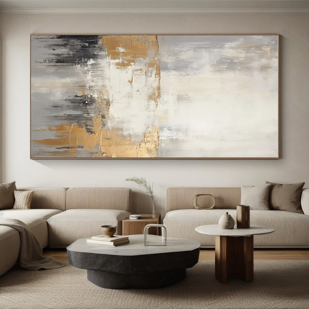 Gray, White & Gold Abstract Horizon "Ethereal Dusk" Painting On Canvas PS0855