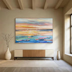 “Colorful Sailboat Sunset” - Impressionist Maritime - Painting On Canvas PT1742