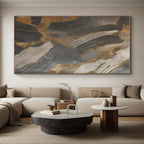 Gray, Gold & Black Abstract Shards "Urban Relic" Painting On Canvas PS0849