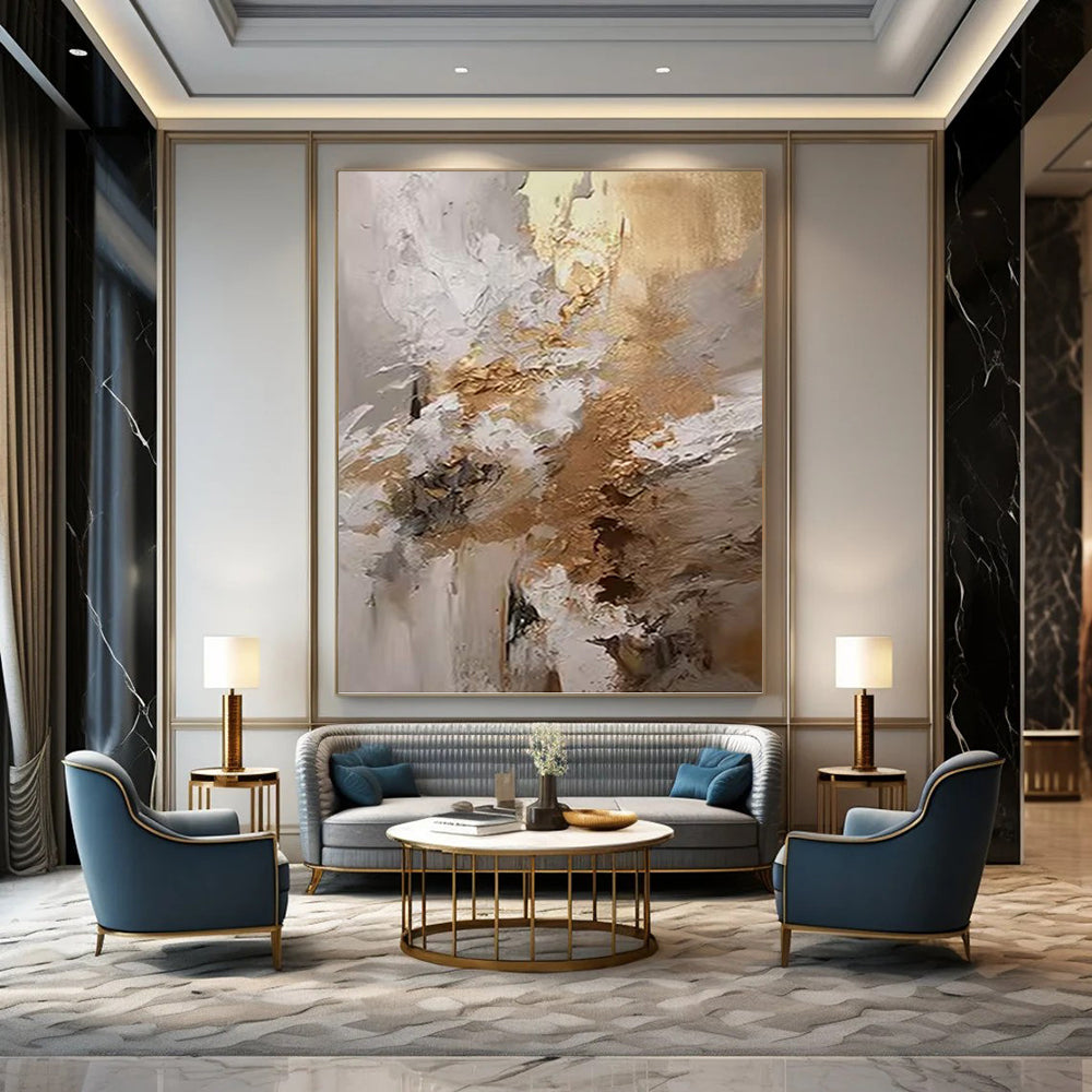“White - Gold Abstract Textures” - Textured Abstract Painting On Canvas PT1246