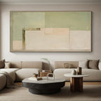 “Soft Green Blocks” - Light Green, Beige Abstract Minimalist Painting On Canvas PS0398