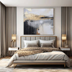 Gray, White, Gold with Dripping Textures "Urban Rain" Abstract Painting On Canvas PS1399
