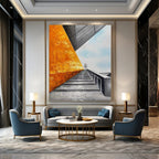 “Orange Wall & Stairway” - Architectural Abstract Painting On Canvas DS281