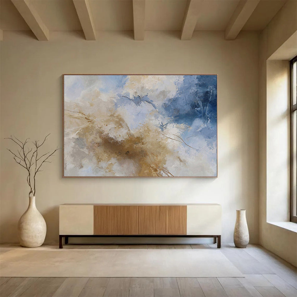 Blue and Beige Abstract Clouds Abstract Landscape Painting On Canvas DKS136