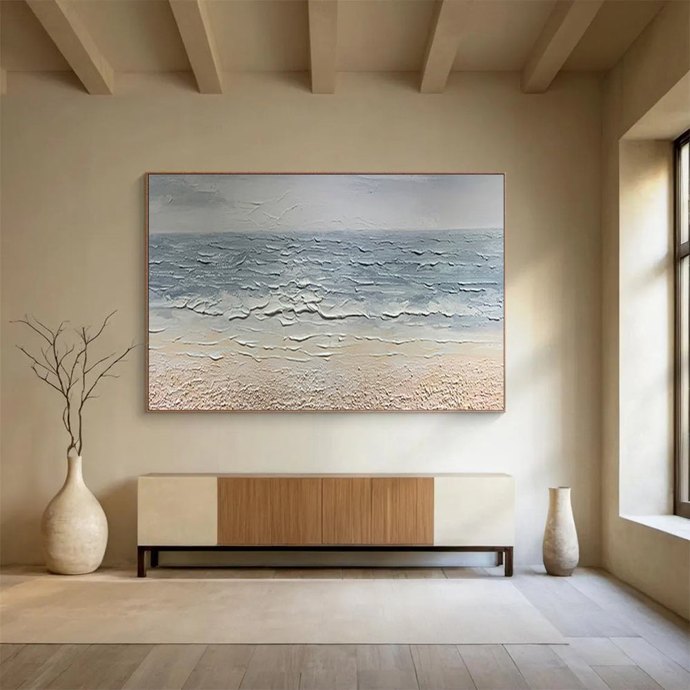 “Textured Gray Sea” - Impasto Oil Seascape Painting On Canvas DKS865