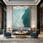 “Teal - White Abstract Flows” - Fluid Abstract Painting On Canvas PT1236