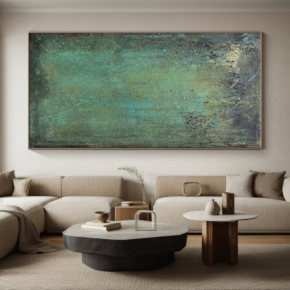 “Teal - Green Patina” - Teal, Green, Brown Abstract Textured Painting On Canvas PS0631