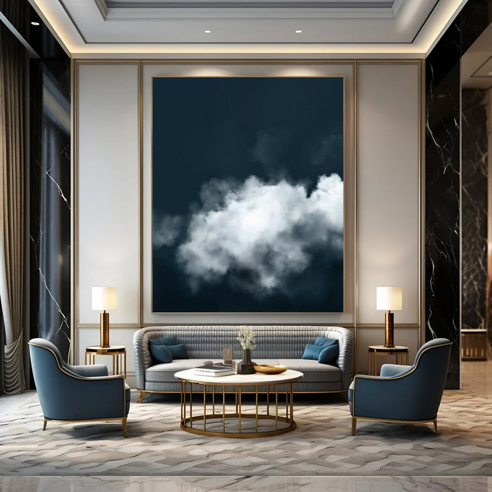 “Dark Sky with White Clouds” - Minimalist Nature Study Painting On Canvas DS233