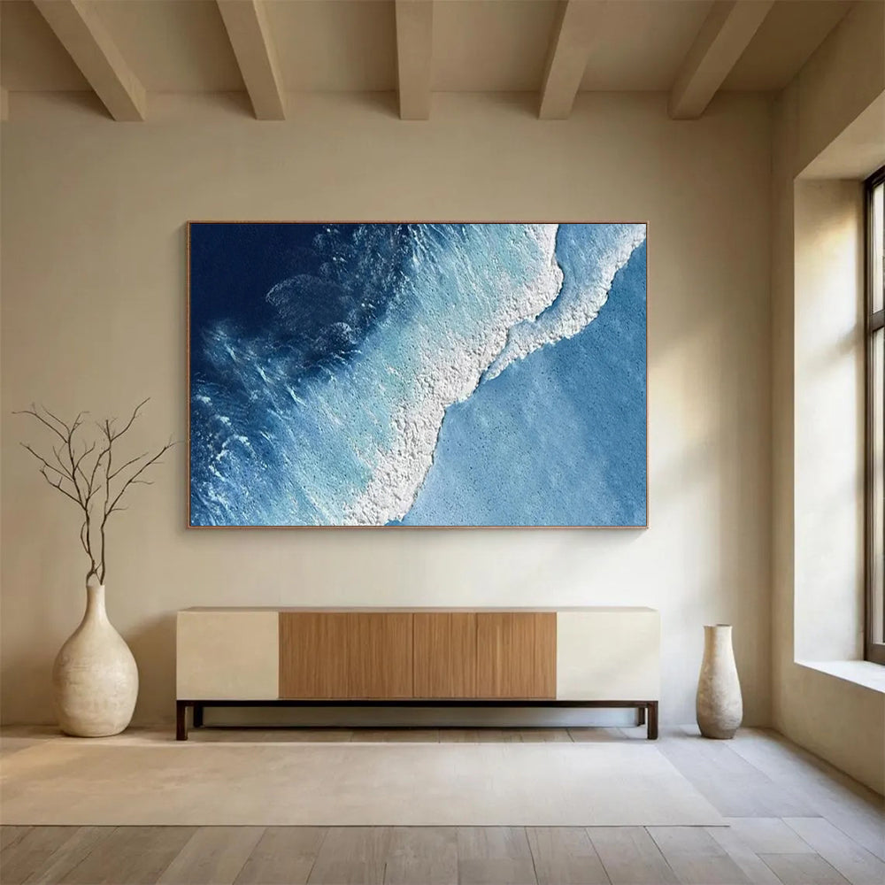 “Deep Blue Ocean Waves” - Aerial Abstract Painting On Canvas PT256