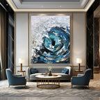 “Blue - White Swirling Wave” - Impasto Seascape Painting On Canvas PT1295