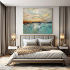 Blue, Gray, Gold with Impasto "Sunset Reflection" Abstract Painting On Canvas PS1422